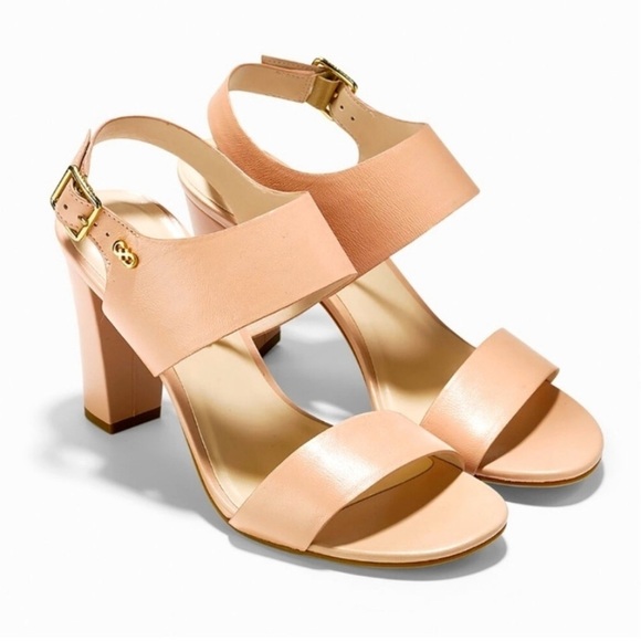 Cole Haan Octavia Heeled Open Toe Leather Sandals Preppy Coral Pink 10 - Picture 1 of 9